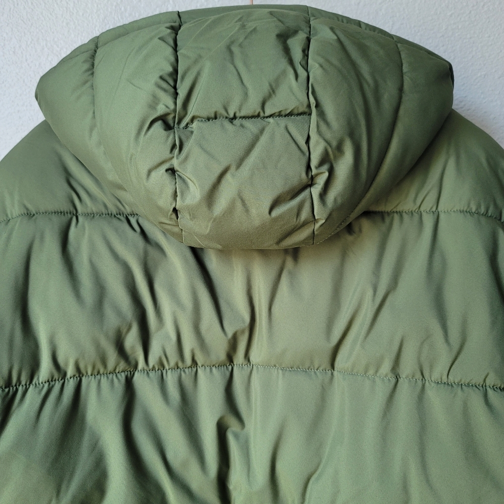 American Eagle The Big Puffy Reversible Hooded Coat Size Medium In Olive - Picture 10 of 14